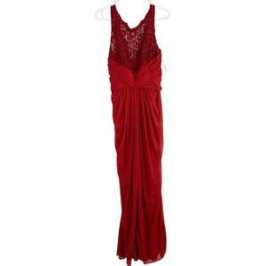 Davids Bridal Bridesmaid Dress Red Size 12 Sleeveless Lace Overlay Maxi 6347